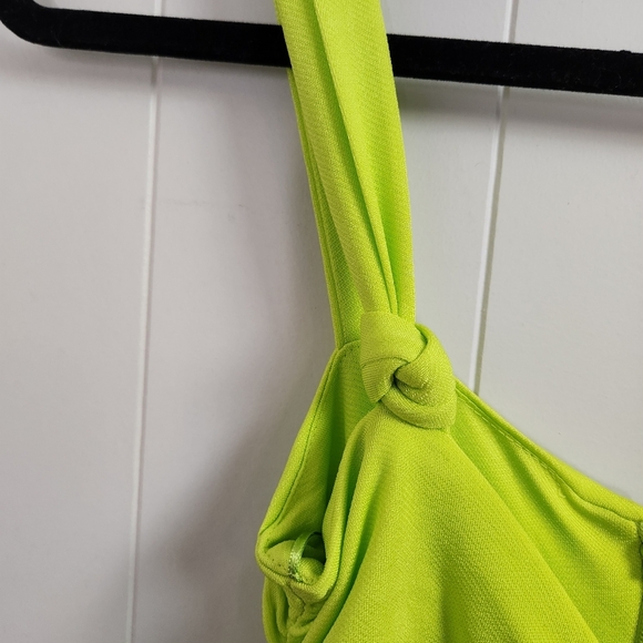 Zara Ruched Bodycon Sexy Mini Dress Cutout Neon Green Club Summer Size Small - Picture 9 of 10